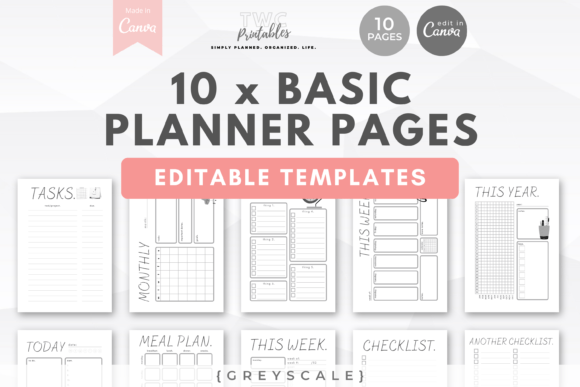 Canva Planner Templates | 10 Pages/GREYS