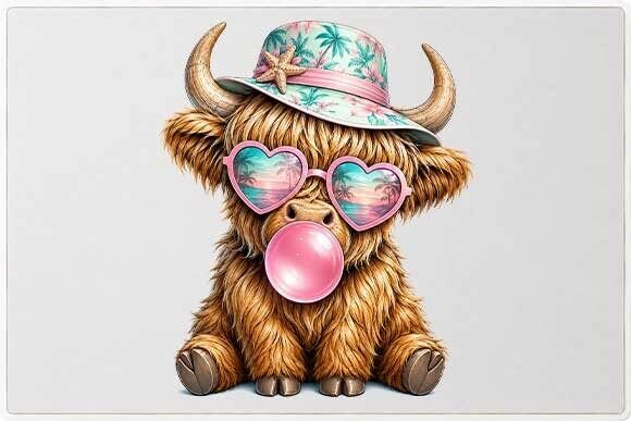 Cute Highland Cow Summer Graphic PNG: A Designer's Playful Asset