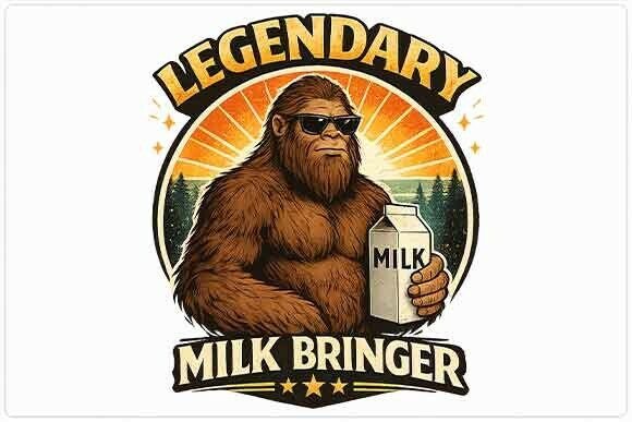 Funny Bigfoot Milk Bringer Graphic PNG: Wilderness Humor for Designers